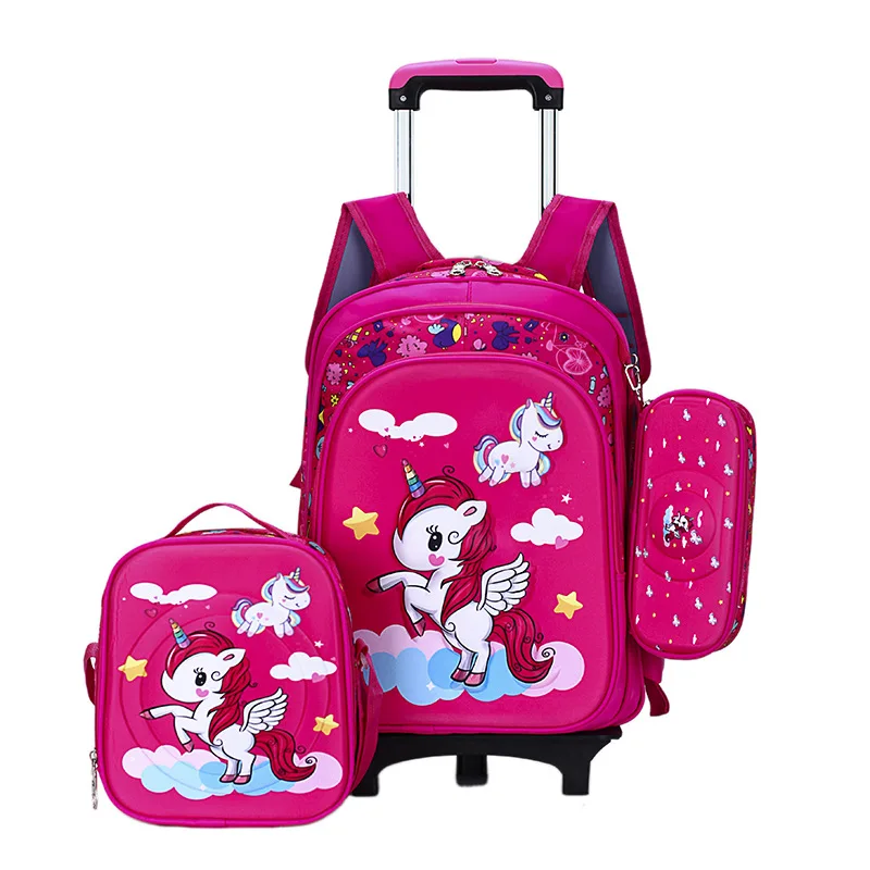 

2020 New Kids Bookbags Kindergarten Mochila Cartoon Princess Trolley School Bags for Girls Children wheeled Schoolbag, Customized color