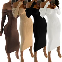 

Ecoparty 2018 Fashion women Sexy Rib-knit Off Shoulder Bodycon Maxi Dress