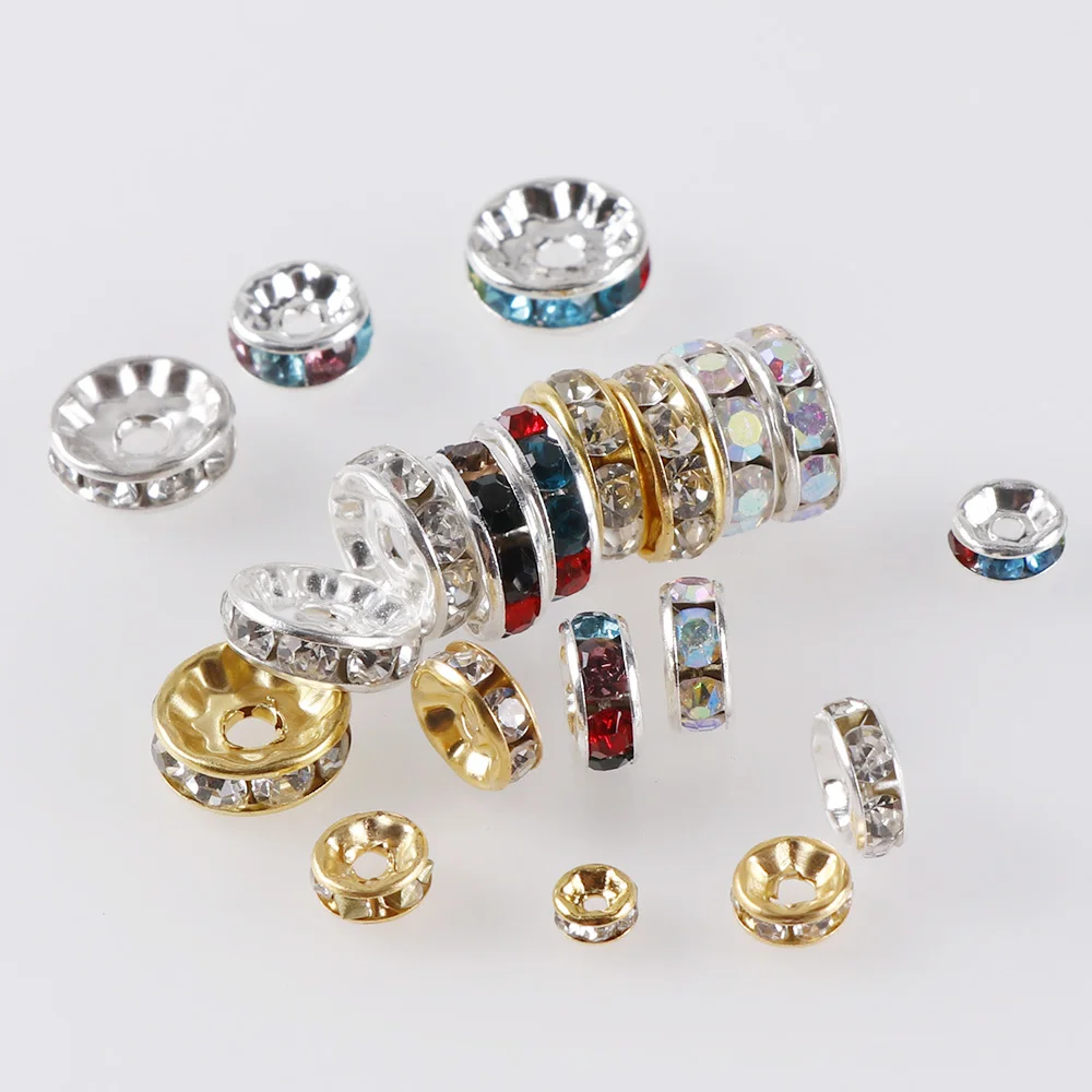 100pc Gold Silver Color Crystal Rhinestone Round Loose Spacer Beads 4 6 8 10mm DIY Bracelet Beads for Jewelry Making Accessories