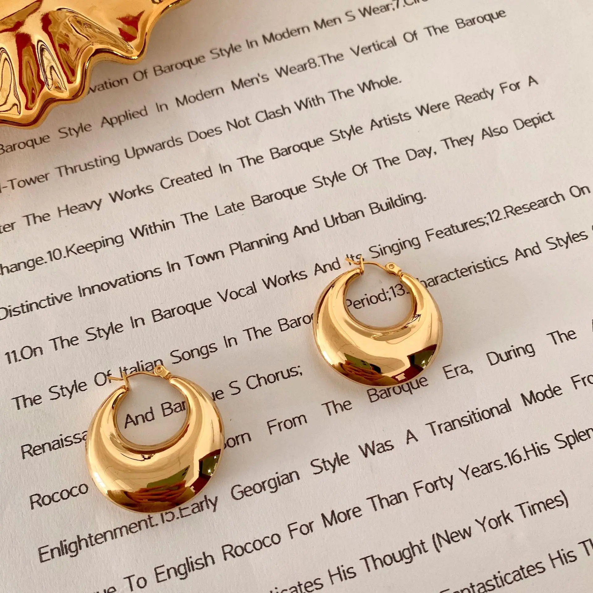 

GENYA 18K Gold Plated Minimalist Women Jewelry 316L Stainless Steel Hypoallergenic Chunky Thick Hoop Earrings, As picture