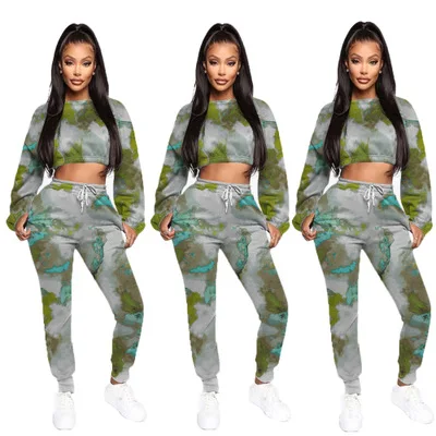 

B35135A Wholesale european women camo print lady sports fashion casual pants set, Pink/black