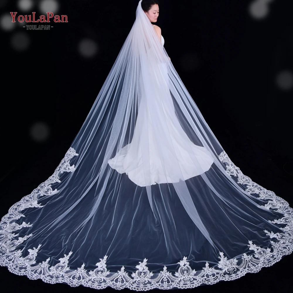 

YouLaPan V73 Fashion Flower Styles Lace Edge Muslim Wedding Veil Fancy Cathdral One Layer Long Bridal Veils, Ivory
