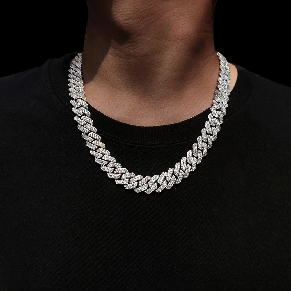 

15mm Rap Jewelry Diamond For Men Hip Hop Miami Silver Plated Prong Iced Cuban Link Chain Necklace, Silver,gold