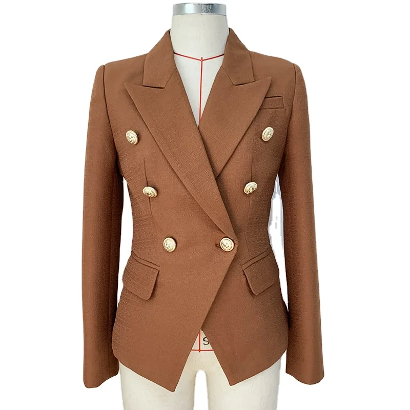 

2021 Fall new arrivals designer double breasted golden button embellished women jacket blazer jackets