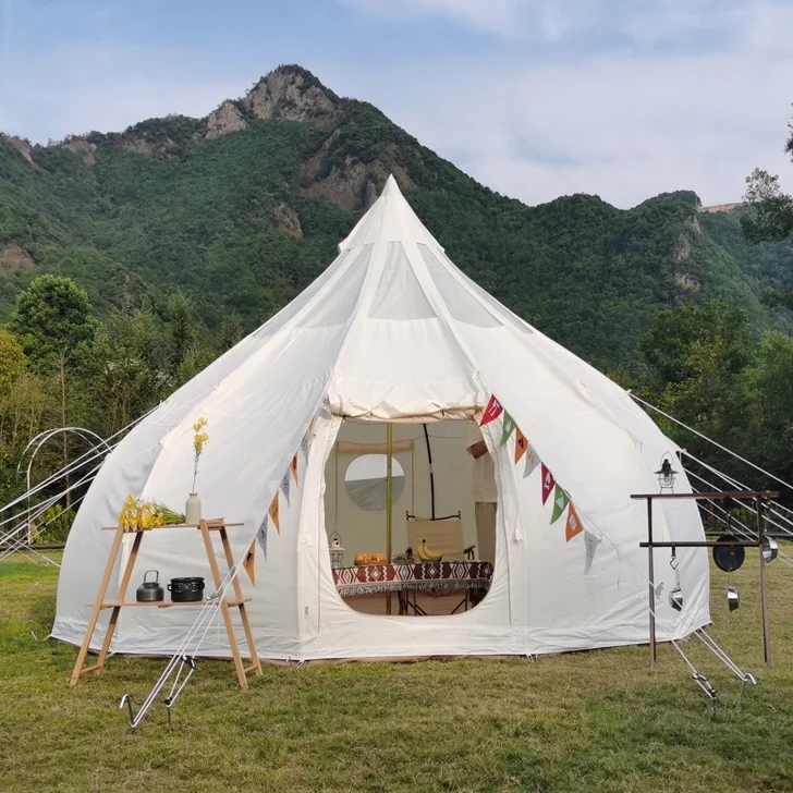 

Outdoor 4M waterproof canvas & cotton 6 person lotus glamping safari camping bell tent