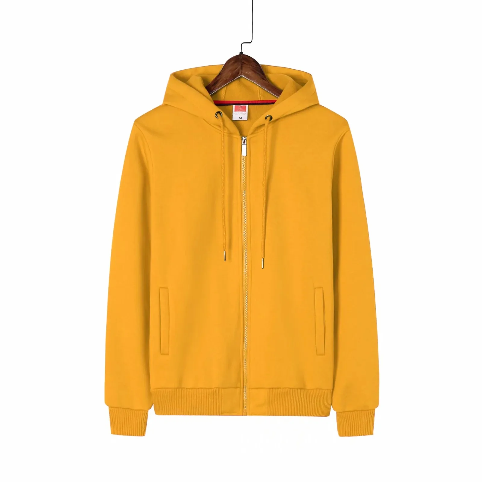 Customized Lined Winter Plush Cotton Fleece Solid Plus Size Hooded Zippered Cardigan Hoodie Men's Jacket Anti-Pilling Printed