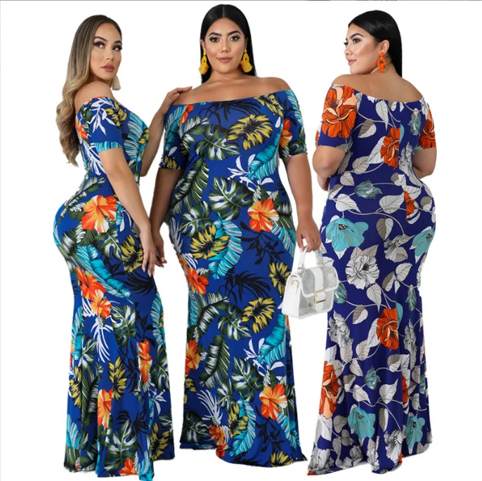 

Wholesale New Arrive Spring Fall Women Clothing Plus Size Dresses Floral Layered Ruffle Off Shoulder Dress for sale