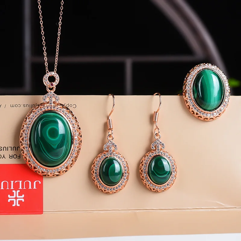 

Certified Cross-Border Malachite Set Luxury Inlaid Malachite Three-Piece Women's Luxury Necklace Set