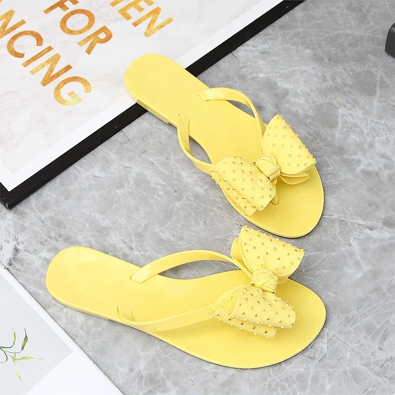 

Fashion Girls Sandals Beads Flat Women's Casual Sandals Fancy PVC Bowknot Ladies Jelly Shoes, Black, cream, clear, golden, custom color...