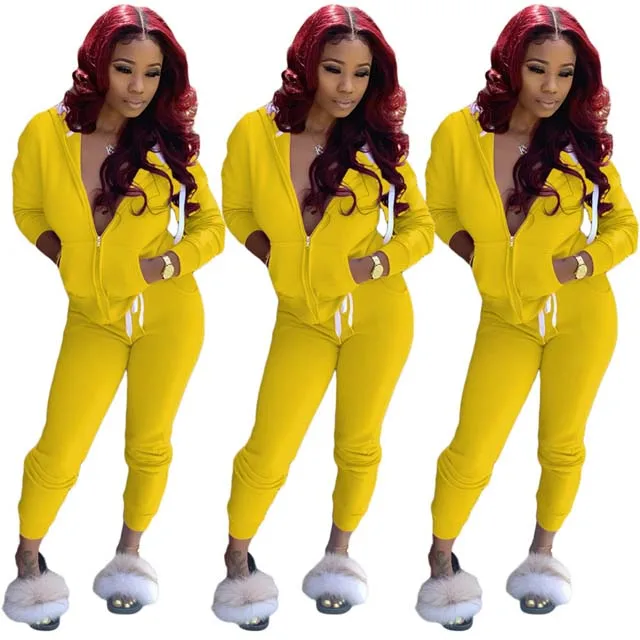 

Two Pieces Hoodies Zipper Sweat Suits Plus Size Women, 13 colors