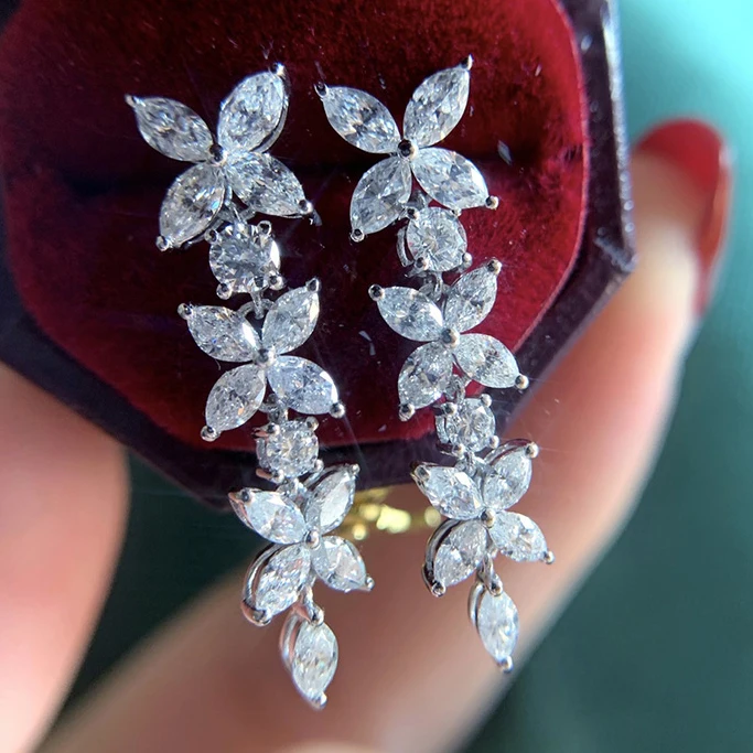 

CAOSHI Handmade Crystals Zirconia Dangle Bridesmaids Long Chandelier Design Flower Drop Women Bridal Wedding Engagement Earrings