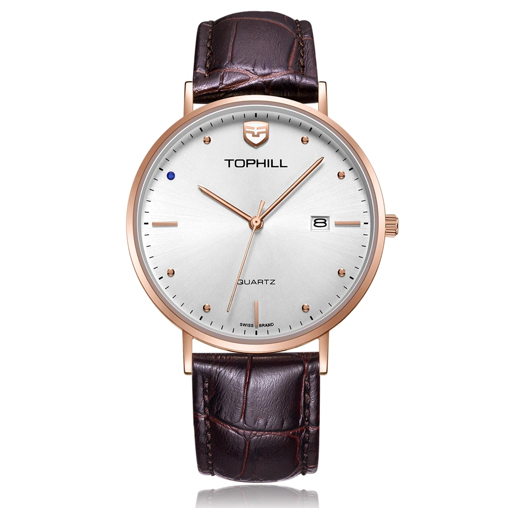 

Leisure Style Stainless Steel Case Back 5 ATM Water Resistant Quartz Mens Leather Wrist Watch