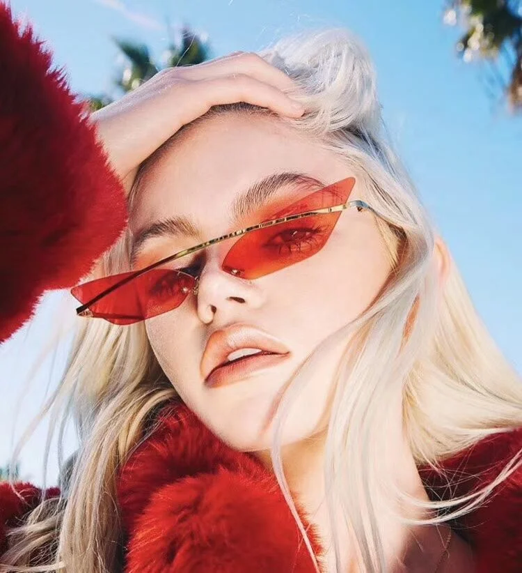 

MOCOO New metal cat eye sunglasses 2020 rimless trendy sun glasses personality fashionable eyewear for women, As you see