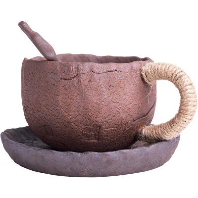 

Handmade Chunky Ceramic Tea Cup and Saucer Retro Japanese Tea Cup Set, As shown