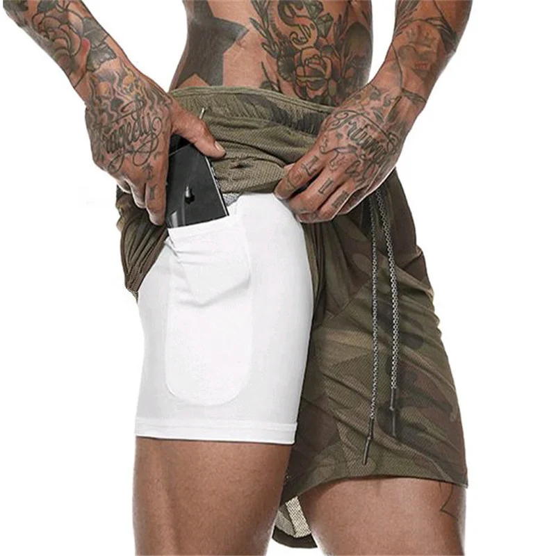 2020 New 2 in 1 customized camouflage pants sweat basketball large size mens sports running shorts