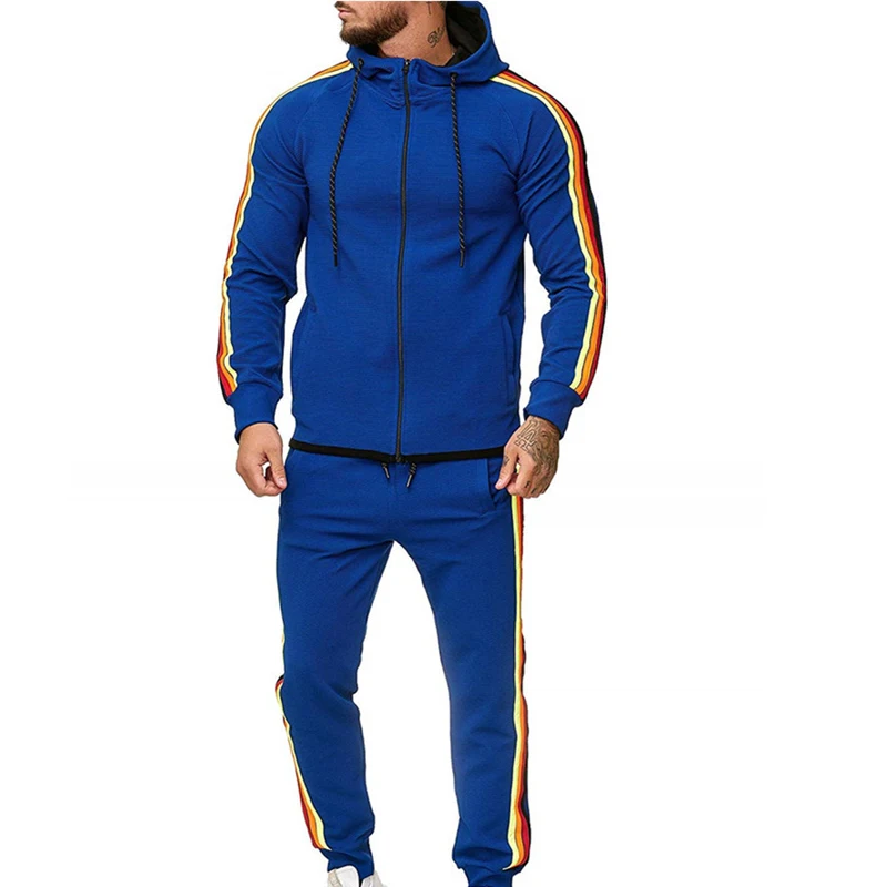 Men Running Tracksuits Fitness Sportswear Mens Side Strip Jogging Suits