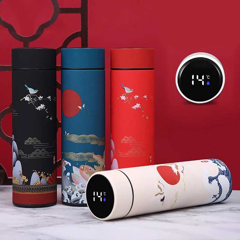 

Customized Logo Acceptable China Style 500ML 304 Smart Stainless Steel Water Bottle Thermos Vacuum Flask, White,black,red,blue