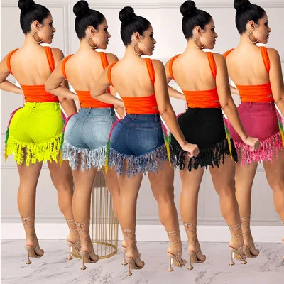 

New Summer Fashion Slim High Waist Waist All match Hip Sexy Breathable Hot Short Long Tassel High Waist Denim Shorts for Women, As picture or customized make