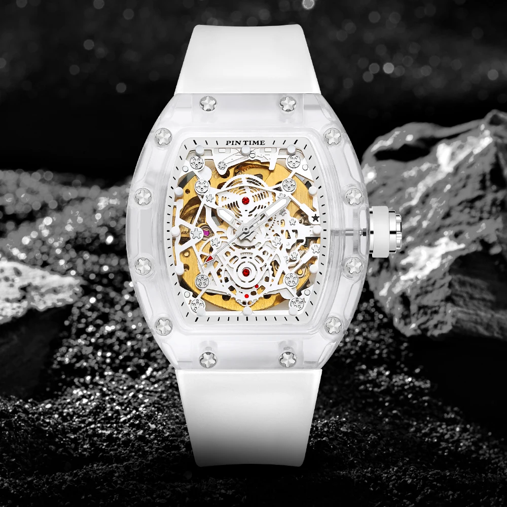 

2022 PINTIME custom casual transparent silicon watches men wrist sport manufactuer, Black,rose gold,gold and silver