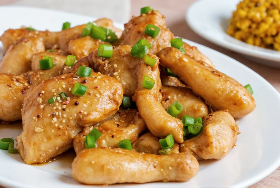 Close-up of black pepper chicken cooking in wok showing perfect sear and glossy sauce coating the chicken pieces