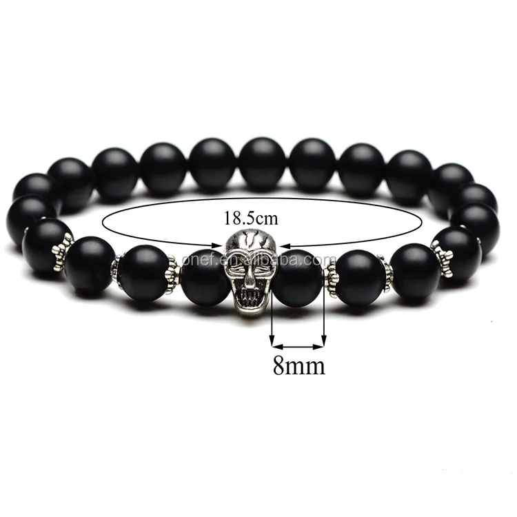 Free Shipping Cheap Fashion Men Natural Gemstone Agate Stone Jewelry Lava Bracelet with Skull Charm.jpg