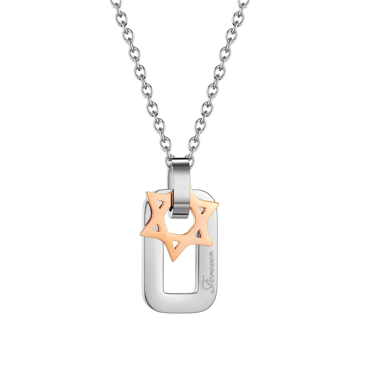 

Plated Rose Gold Star Pendant Jewelry Women 316L Stainless Steel Photo Necklace, White