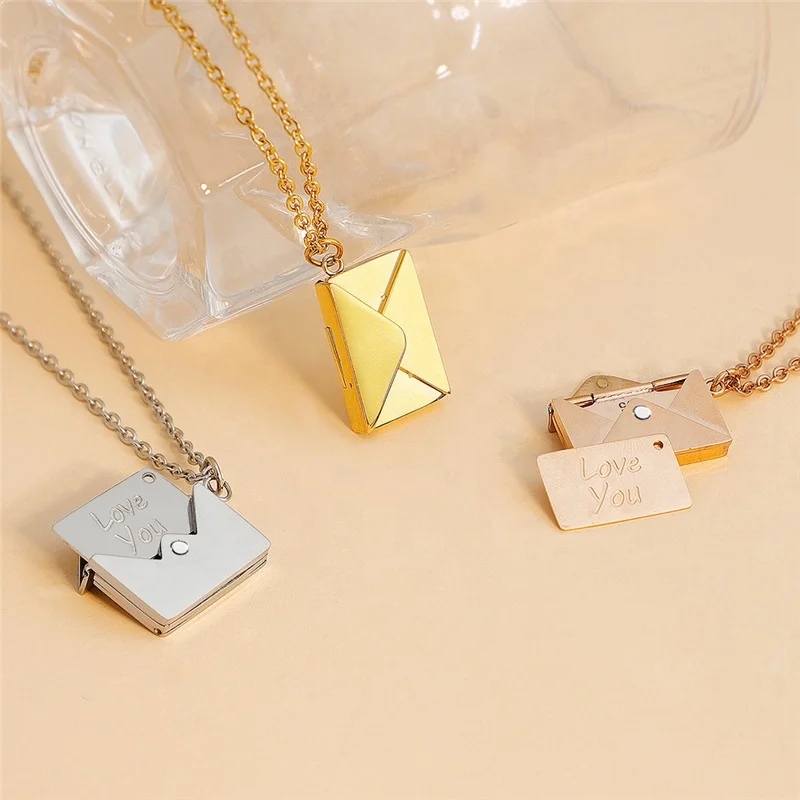 

New Arrivals Openable Envelope Love Letter Charm Choker Stainless Steel Custom Letter Locket Pendant Necklace Jewelry For Women