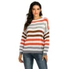 Autumn and winter women's striped sweater patchwork loose knit pullover sweater
