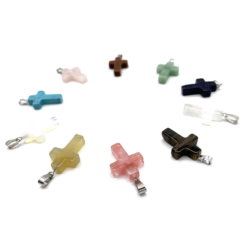 

Natural Crystal Cross Shaped Necklace Gemstones stone pendants for DIY gift, Mixed color