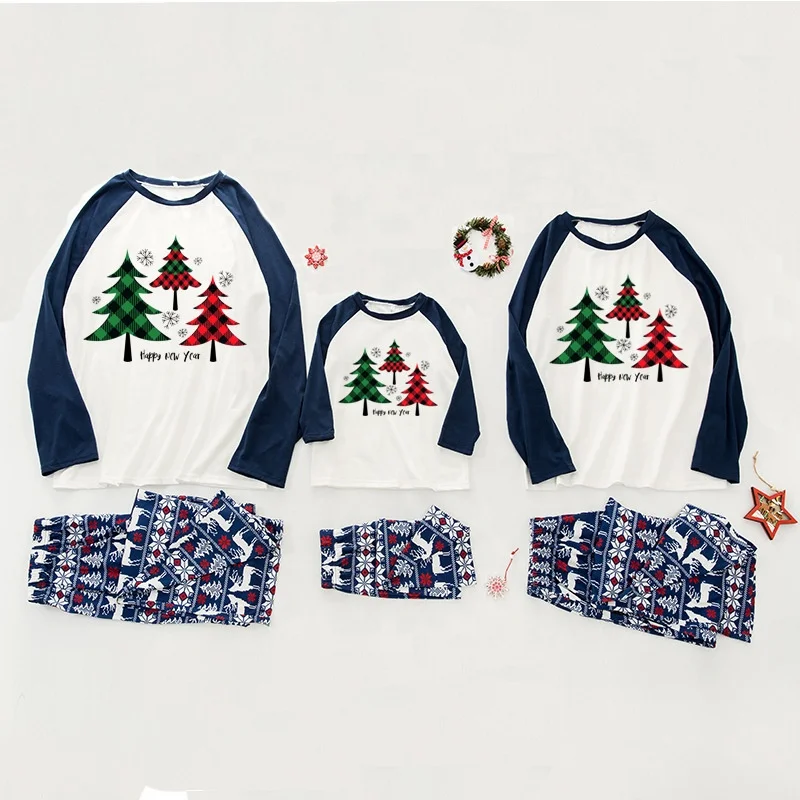 

Cowinner Matching Family Christmas Pajamas Christmas Tree Printed Top And Reindeer Pants PJs Set Sleepwear, As pic