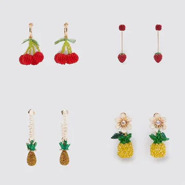 

8 Designs Crystal Beads Fruit Eardrop Acrylic Beads Pineapple Earrings Resin Beads Strawberry Cherry Drop Earrings