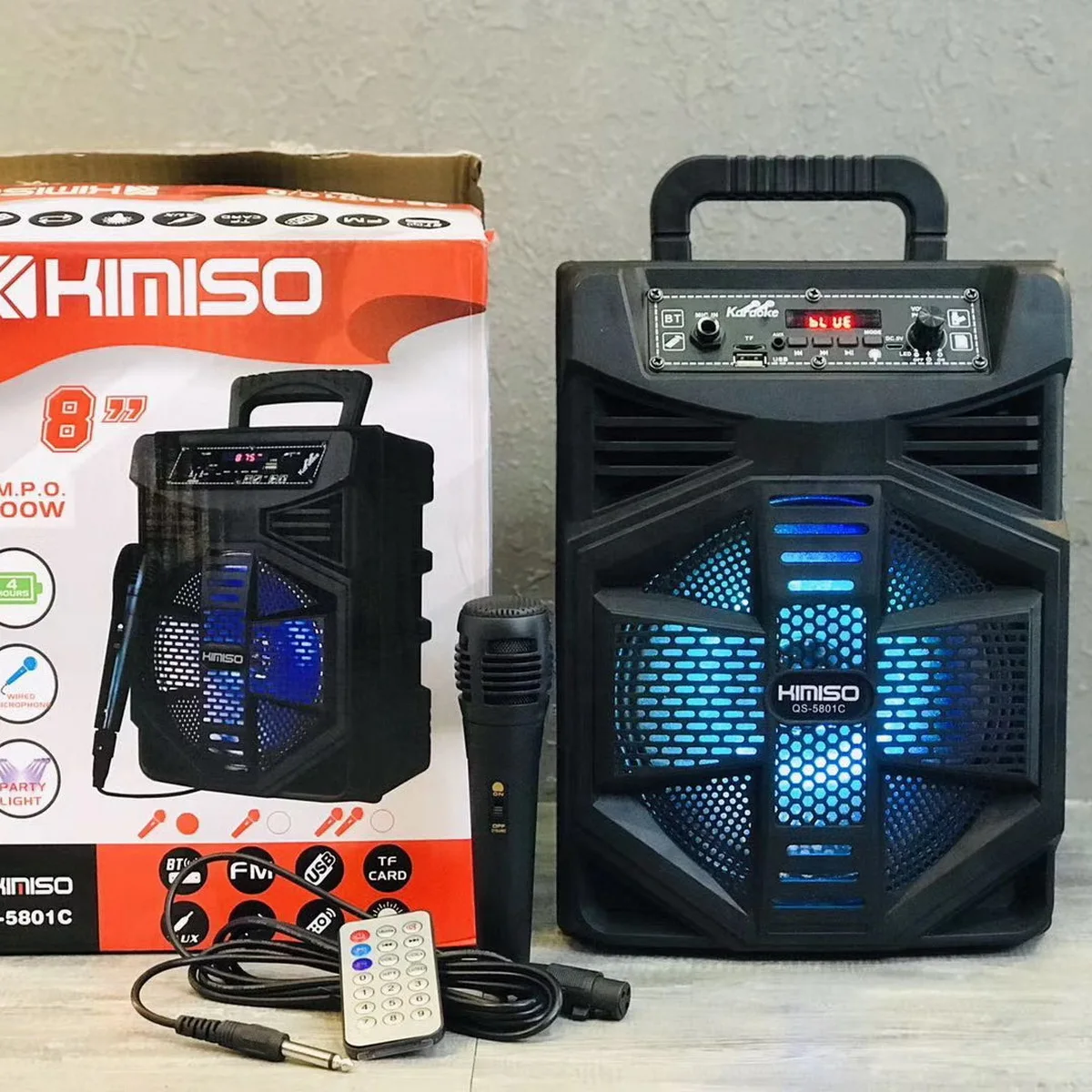 

QS-5801C Factory Wholesale Portbale Speaker KIMISO 8inch Small Bass Speaker With Microphone