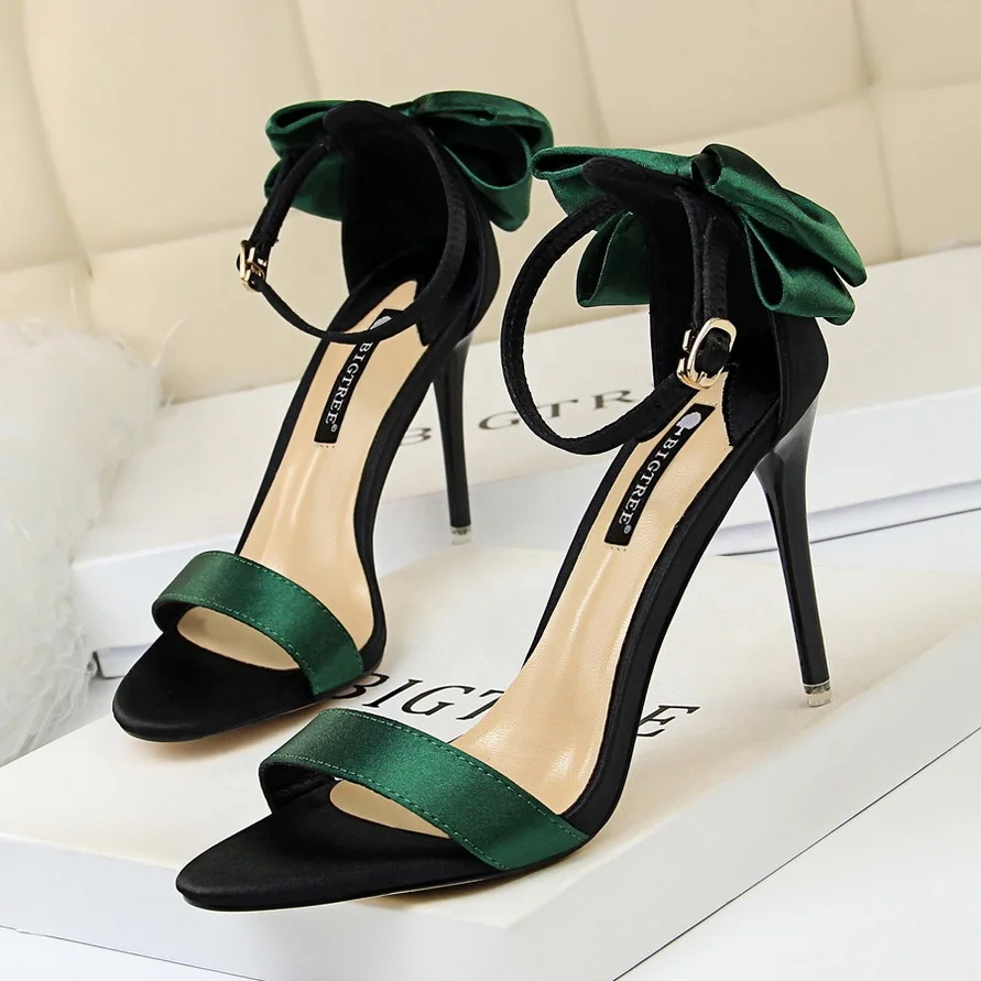 

Sexy Satin Bowknot Stiletto Sandals Sweet High Heels Woman Evening Party Shoes