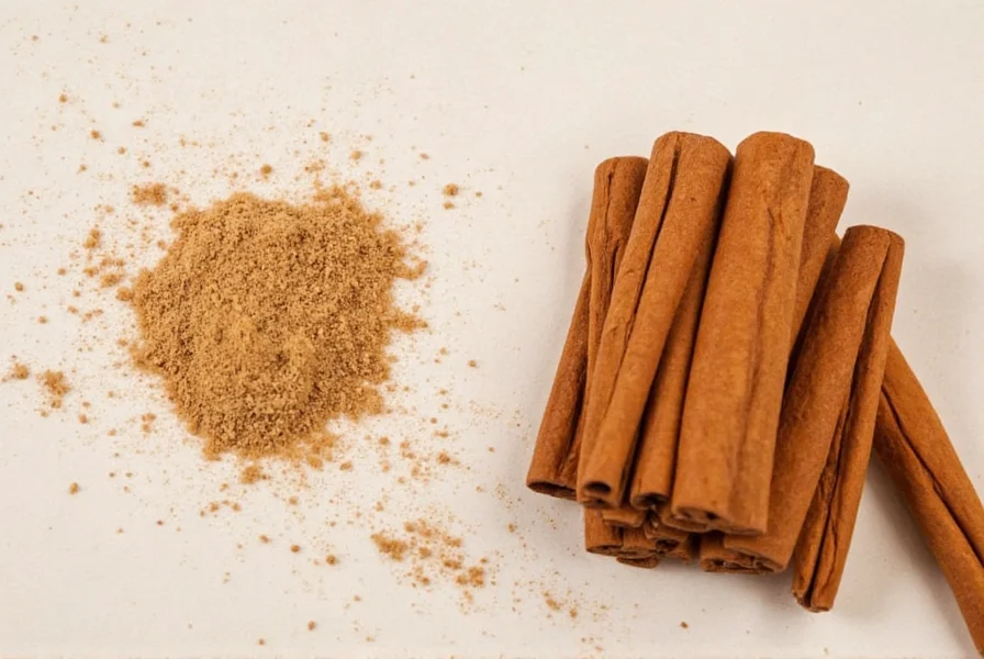 Close-up of cinnamon sticks and powder next to measuring spoons showing minimal quantity used during fasting