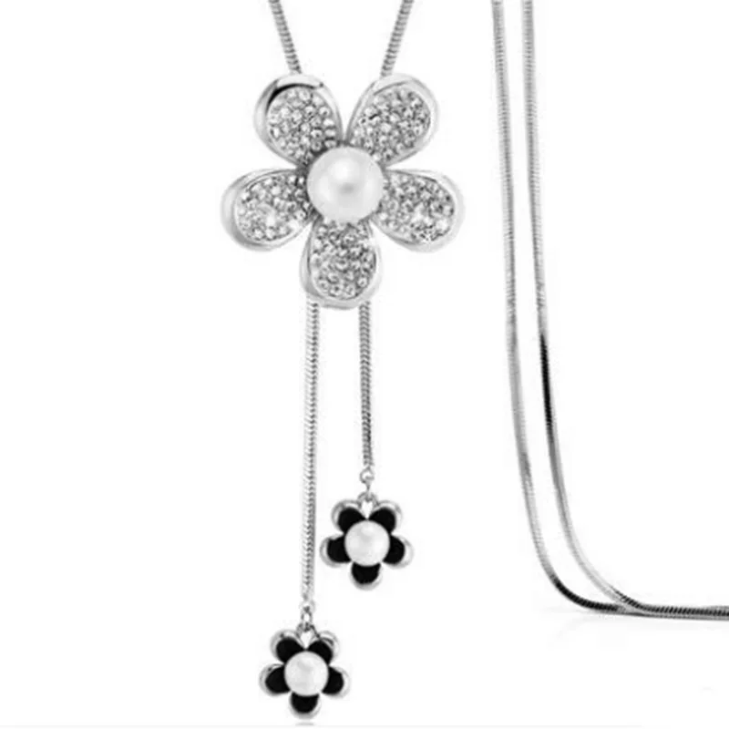 

Crystal Flower Sweater Chain Fashion Metal Chain Crystal Flower Pendant Long Necklace
