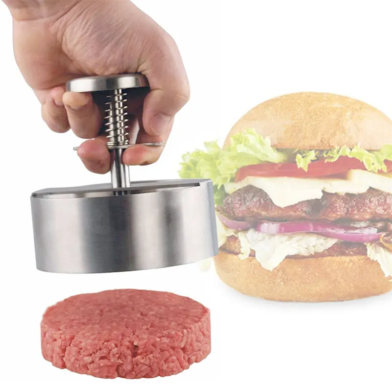 

Stainless steel non stick hamburger patty maker meat pie pressing forming machine hamburger burger meat press machine, Sliver