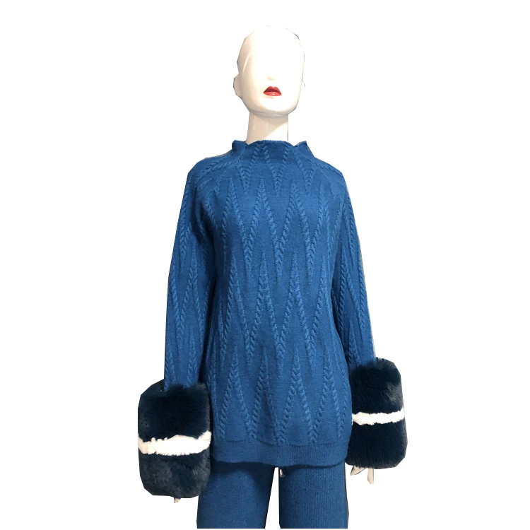 

Fashion Design Cute Sweaters Women Custom Color Sweater Knit Top Loose Sleeve Sweater With Fox Fur, Many color choics