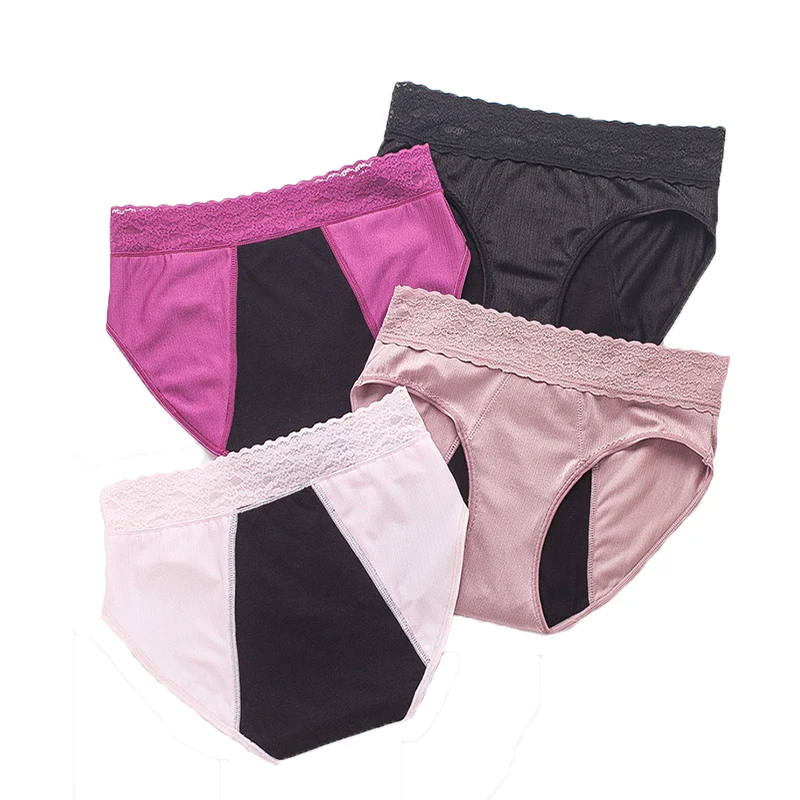 

40494 women plus size underwear period 4 layers Leak Proof washable menstrual women panties lace 4 layers period panties, Black, rose, light pink, nude, blue, pink, purple