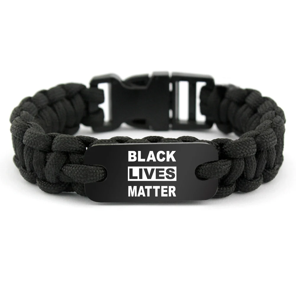 

High Quality Factory Made Custom Stainless Steel I can't Breathe Black Lives Matter Paracord Survival Bracelets for Men, Multi-colors/accept custom colors