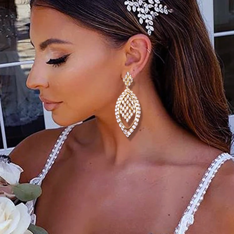 

StoneFans Long Cubic Zirconia Drop Earrings Wedding Dangle Jewelry for Women Fashion Elegant Vintage Dressy Earrings Charm Style, Gold silver