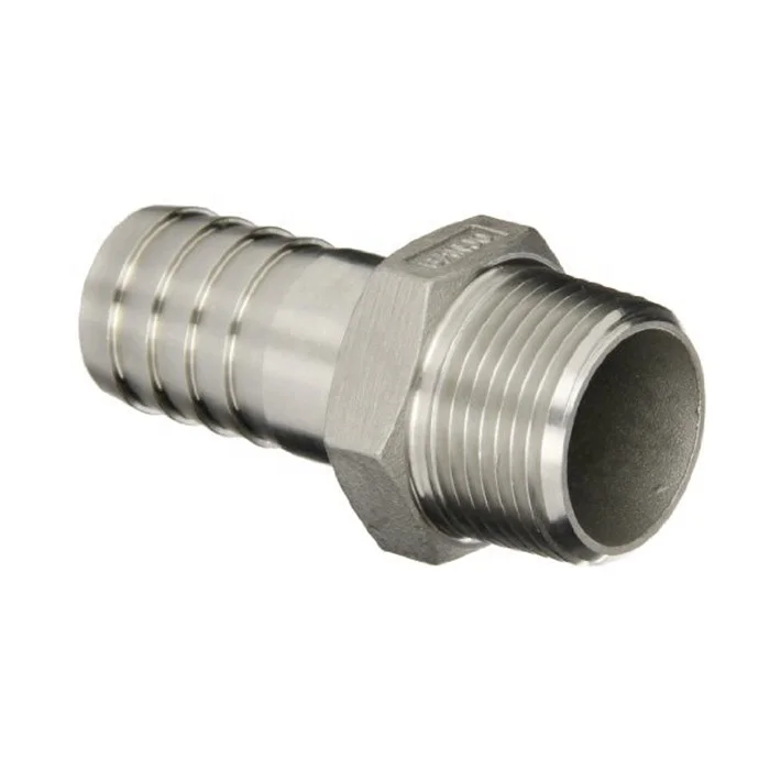 

stainless steel male threaded hex hose nipple fittings hose barb fitting, Silver