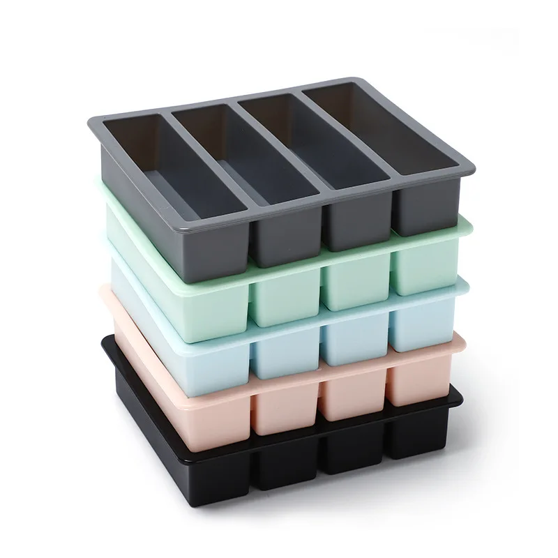 

New Arrival BPA Free 4 Cavities Rectangle Bar Shaped Silicone Ice Cube Trays