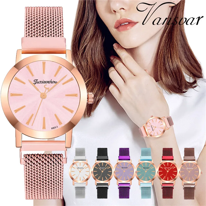 

WJ-10543 Hot Selling Pure Color Alloy Mesh Portable Luxury Quartz Girl Watch Simple Quality New Fashion Magnet Watch For Women, Mix