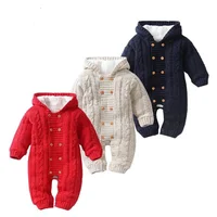 

Thick Warm Infant Baby Rompers Winter Clothes Newborn Baby Boy Girl Knitted Sweater Jumpsuit Hooded Kid Outerwear