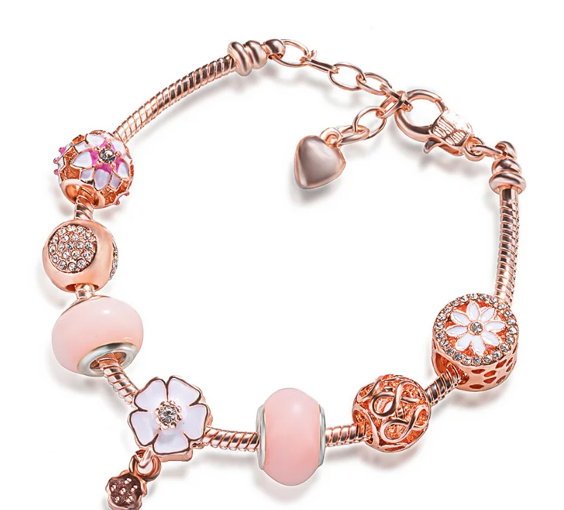 

new style pink flower bead bracelet cherry blossoms charm bracelets