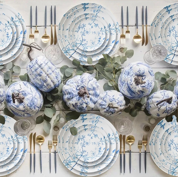

Flower Pattern Bone China Dishes Handmade Art Porcelain Ceramic Plates Sets Dinnerware, Customized