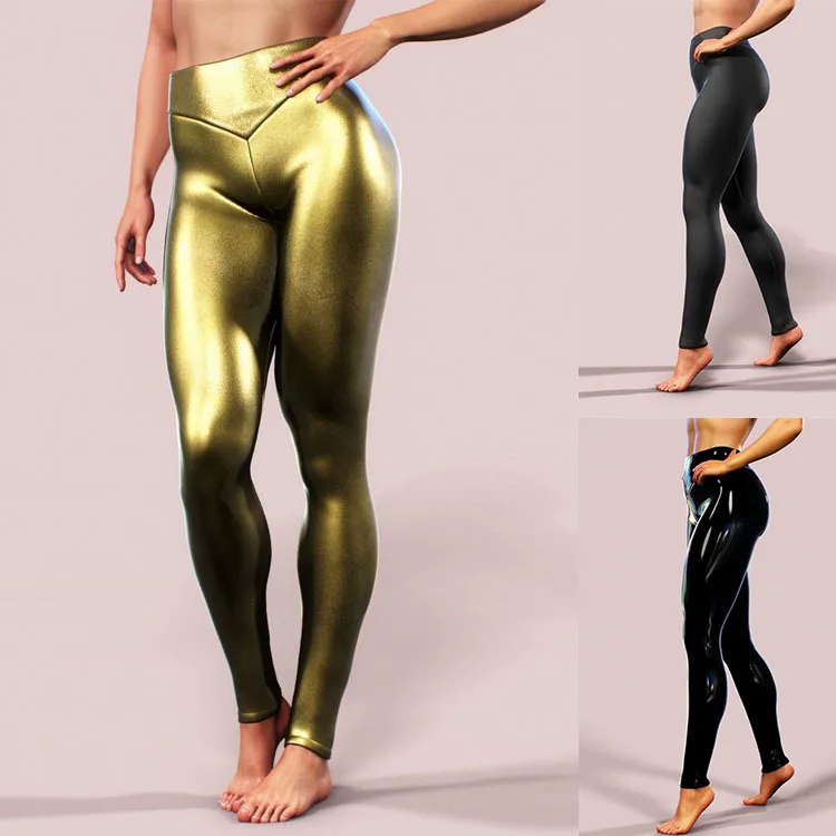 

PDEP 2022 sexy metallic women shining gym sport leggings high waist tight girls sexy butt lifting leggin pants