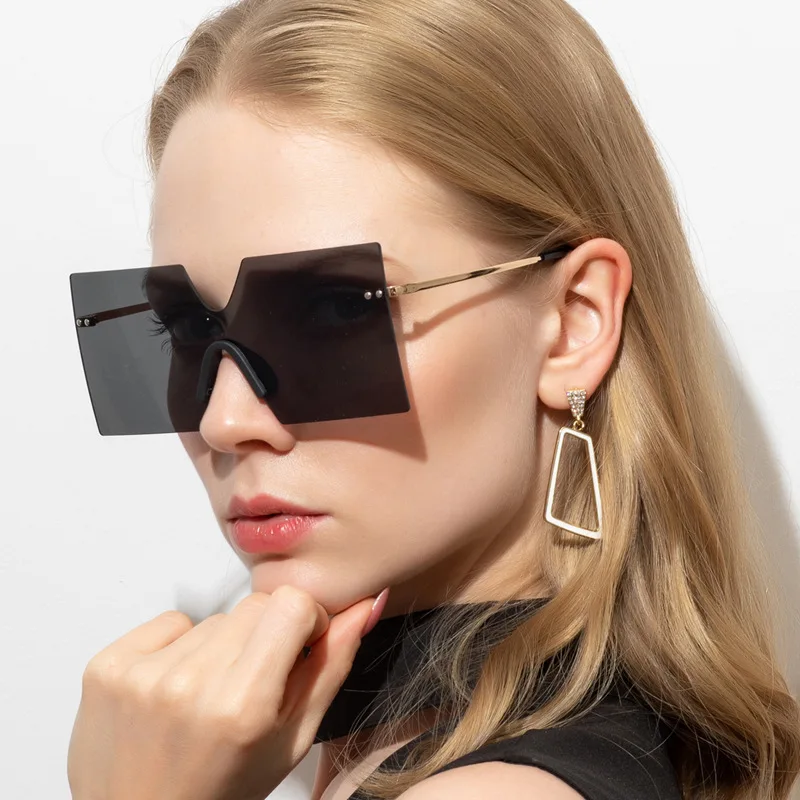 

New fashion Siamese frameless sunglass men women trend big frame square gradient color sunglasses