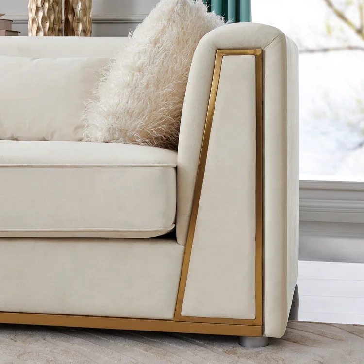 
Light Luxury Modern Upholstered Sectional Couch Stainless Steel Living Room Leisure Sofa Sets 