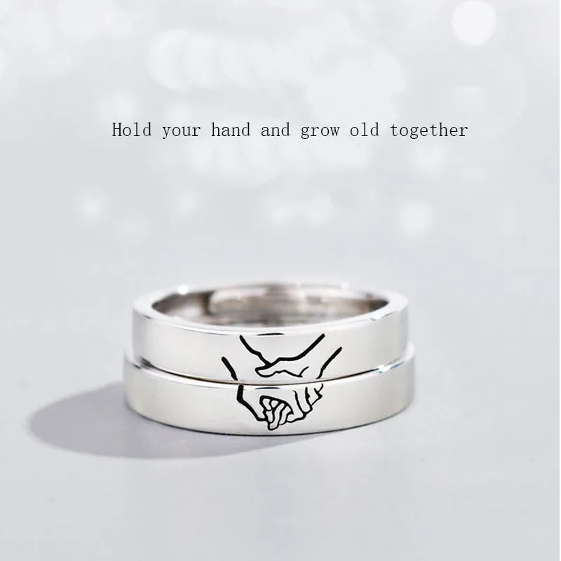 

Holding hands couple ring opening a pair of simple and creative design men and women ring for girlfriend Valentine's Day gift